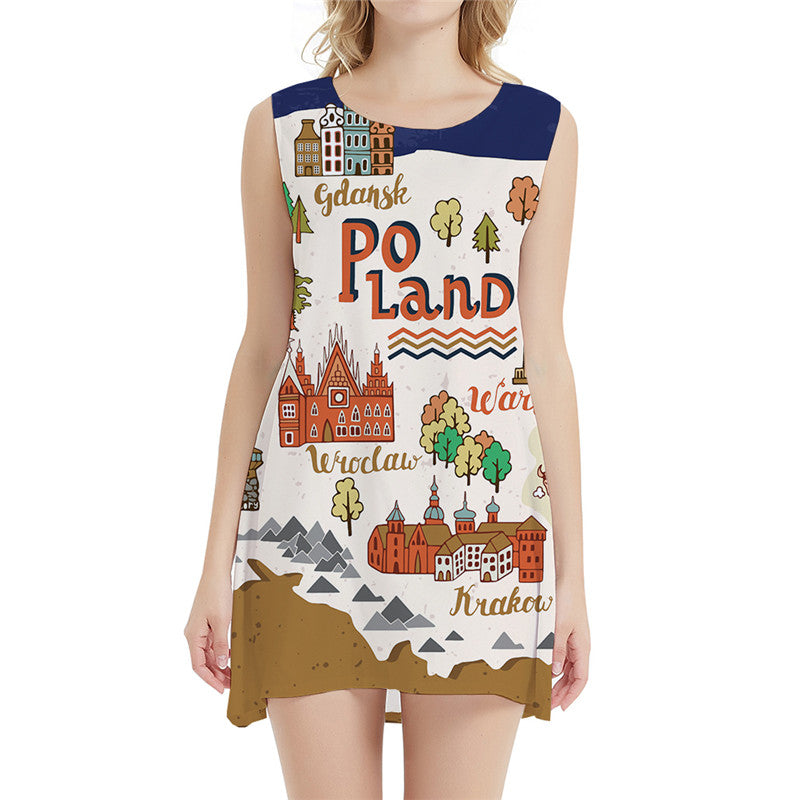 Cartoon Dress Women Poland Sundress Geometric Vestido Sexy Graffiti Ladies Dresses Tree 3d Print Womens Clothing Club