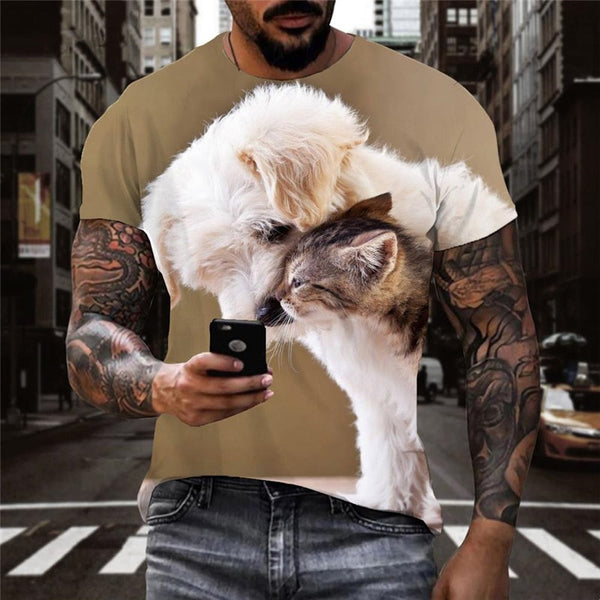 
t shirt animal docile pets Casual Casual cat and dog men art costume
                