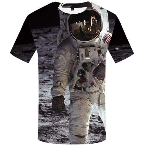 Astronaut T-shirt Men Metal Tshirt Anime Moon Tshirt Printed Galaxy Space Tshirts Cool Short Sleeve T shirts Mens Tee Style - KYKU