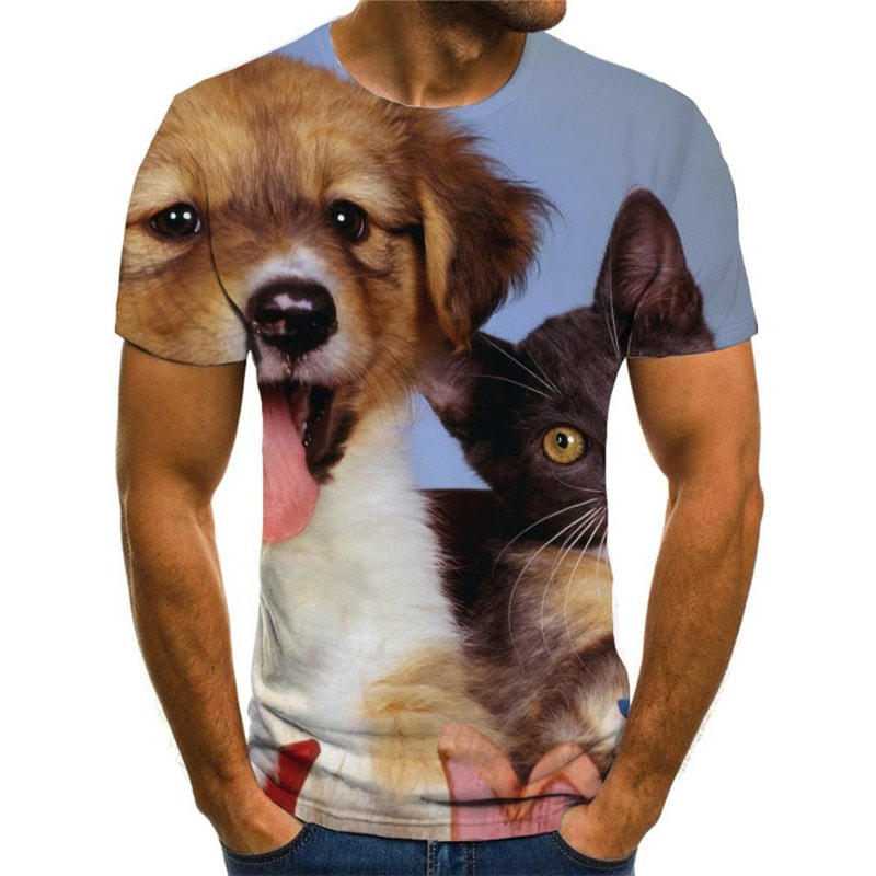 animal tshirt docile pets shirt tee men cat and dog Cool art costume
