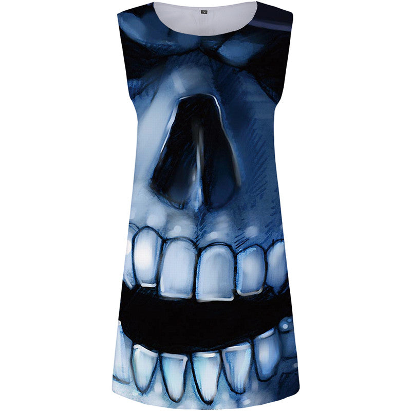 Skull Dress Women Cartoon Tank Art Sundress Gothic Ladies Dresses Rock Office Womens Clothing Vintage