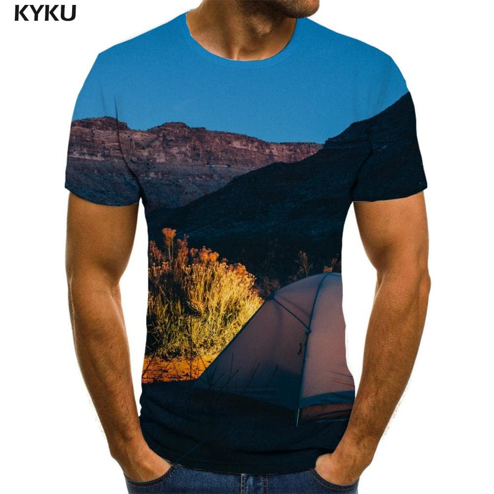 Landscape T-shirt Men Mountain Anime Clothes Blue Sky Shirt Print Harajuku Tshirts Casual