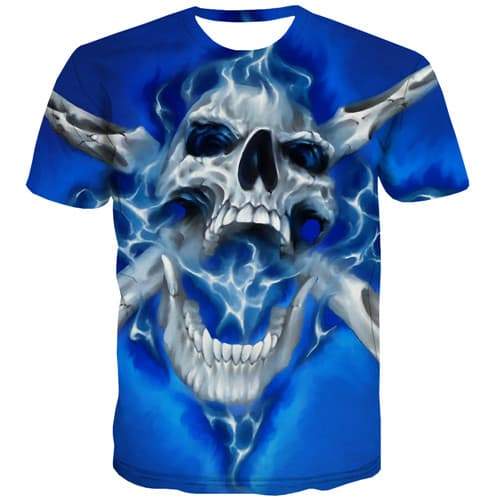 Skull T shirts Men Nebula T-shirts Graphic Psychedelic Tshirts Casual Blue Tshirt Printed Gothic Shirt Print Short Sleeve - KYKU