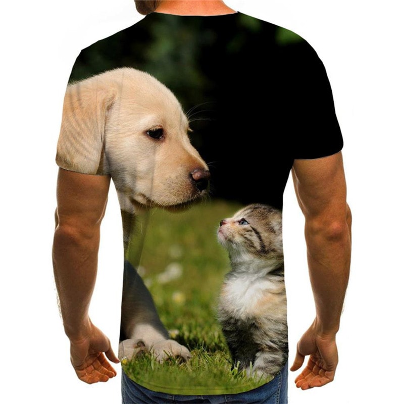 animal tshirt Funny 3D t shirt docile pets Casual men art costume cat and dog