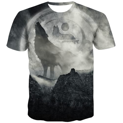 Animal T shirts Men Wolf Tshirts Casual Moon Tshirts Novelty Funny Tshirts Cool Harajuku Shirt Print Short Sleeve Hip hop Men - KYKU