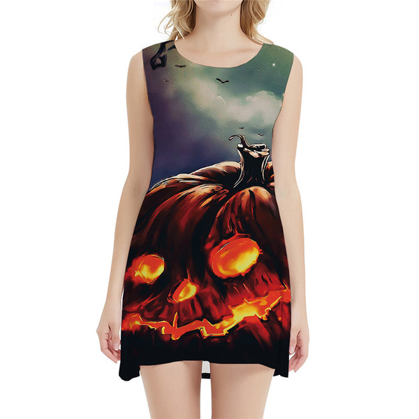 Pumpkin Dress Women Halloween Tank Flame Sundress Harajuku Boho Party Beach Womens Clothing Summer
