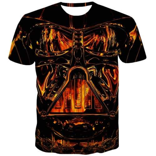 Skull T shirts Men Galaxy Space Tshirt Printed Black Tshirts Cool Flame Shirt Print Gothic T-shirts Graphic Short Sleeve - KYKU