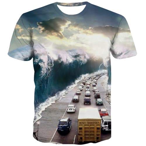 Wave T-shirt Men City Tshirts Cool Sky Tshirts Casual Hip Hop Tshirt Anime Street T-shirts Graphic Short Sleeve summer Men women - KYKU