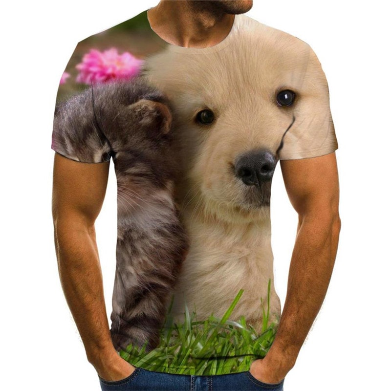 shirt animal docile pets Cool Casual art costume men cat and dog