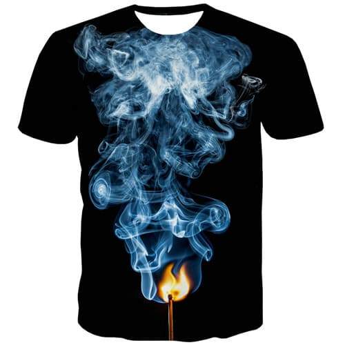 Flame T shirts Men Psychedelic Shirt Print Smoke T-shirts Graphic Harajuku Tshirt Printed Gothic T-shirts 3d Short Sleeve - KYKU
