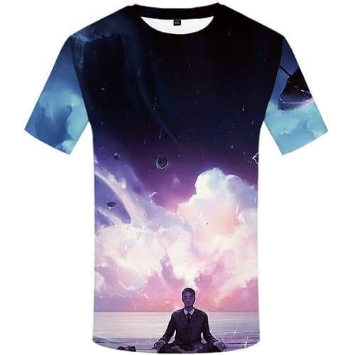 Meditation T shirts Men Character Tshirts Cool Cartoon T-shirts 3d Nebula Tshirts Novelty Colorful Shirt Print Short Sleeve - KYKU