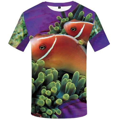 Fish T shirts Men Purple Shirt Print Harajuku Tshirt Printed Jellyfish Tshirt Anime Animal T-shirts Graphic Short Sleeve Hip hop - KYKU
