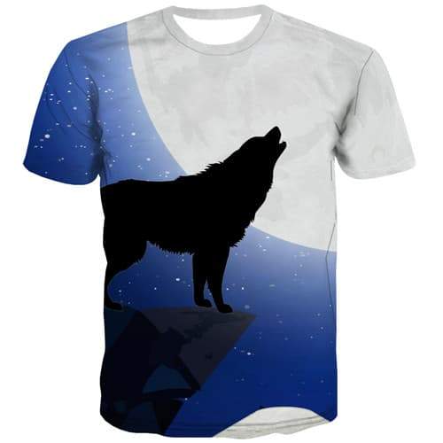 Wolf T shirts Men Animal Tshirts Novelty Moon Tshirt Printed Galaxy Tshirts Cool Street Shirt Print Short Sleeve summer - KYKU
