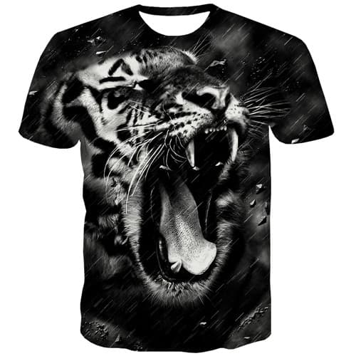 Tiger T shirts Men Animal Tshirt Printed Black T shirts Funny War T-shirts 3d Retro Tshirts Casual Short Sleeve summer Men Tops - KYKU