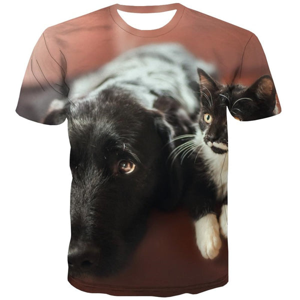 
animal shirt Funny 3D t shirt docile pets Cool art costume cat and dog men
                