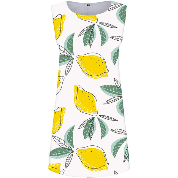 Lemon Dress Women Leaf Office White 3d Print Fruit Ladies Dresses Womens Clothing Casual