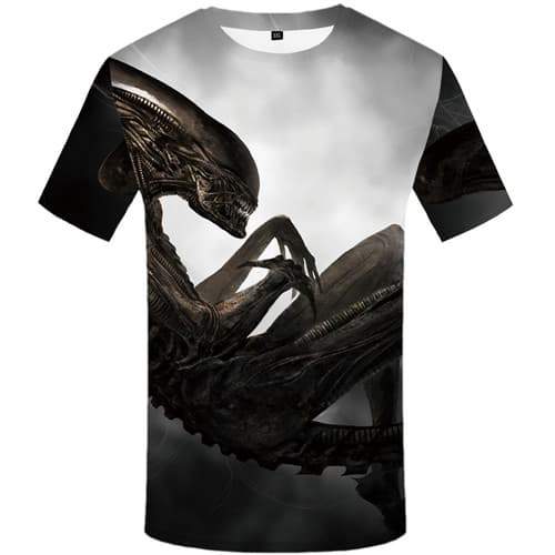 Alien T shirts Men Skeleton Tshirts Novelty Metal Tshirts Cool Gray T-shirts Graphic Mechanical Tshirt Anime Short Sleeve - KYKU
