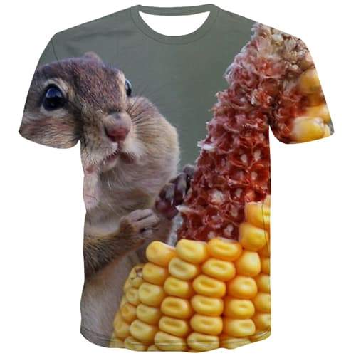 Animal T shirts Men Squirrel Tshirt Printed Food Tshirt Anime Corn Tshirts Casual Funny T-shirts Graphic Short Sleeve T shirts - KYKU