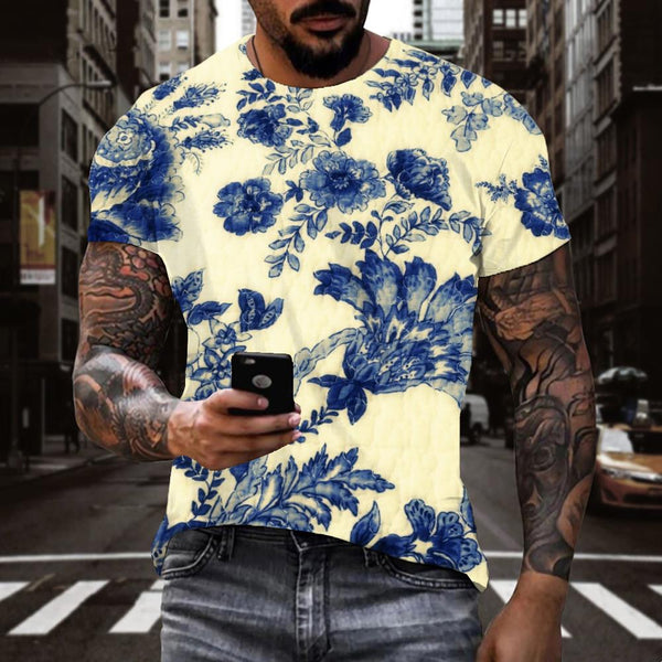 
blue and white porcelain texture t shirts special texture tee top art costume men Cool different
                