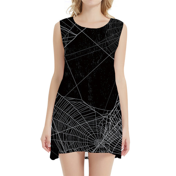 Cobweb Dress Women Geometric Korean Style Halloween Vestido Sexy Black Beach Gothic Boho Womens Clothing Vintage