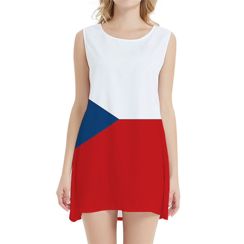 Czech Flag Dresses Women Czech Republic Sundress Colorful Bodycon Dress Geometric Halter Sleeveless Womens Clothing Party