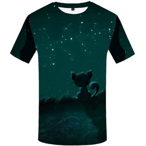 Cat T shirts Men Space Galaxy Tshirt Anime Animal Tshirt Printed Harajuku T-shirts 3d Mountain Shirt Print Short Sleeve Hip hop - KYKU