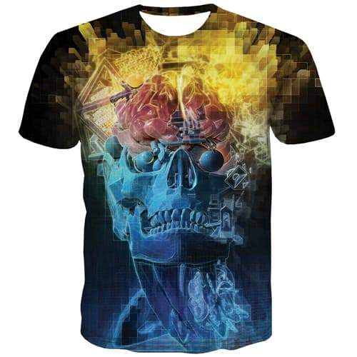 Skull T shirts Men Flame Tshirt Printed Skeleton Tshirt Anime Geometric Tshirts Casual Rock T shirts Funny Short Sleeve Hip hop - KYKU