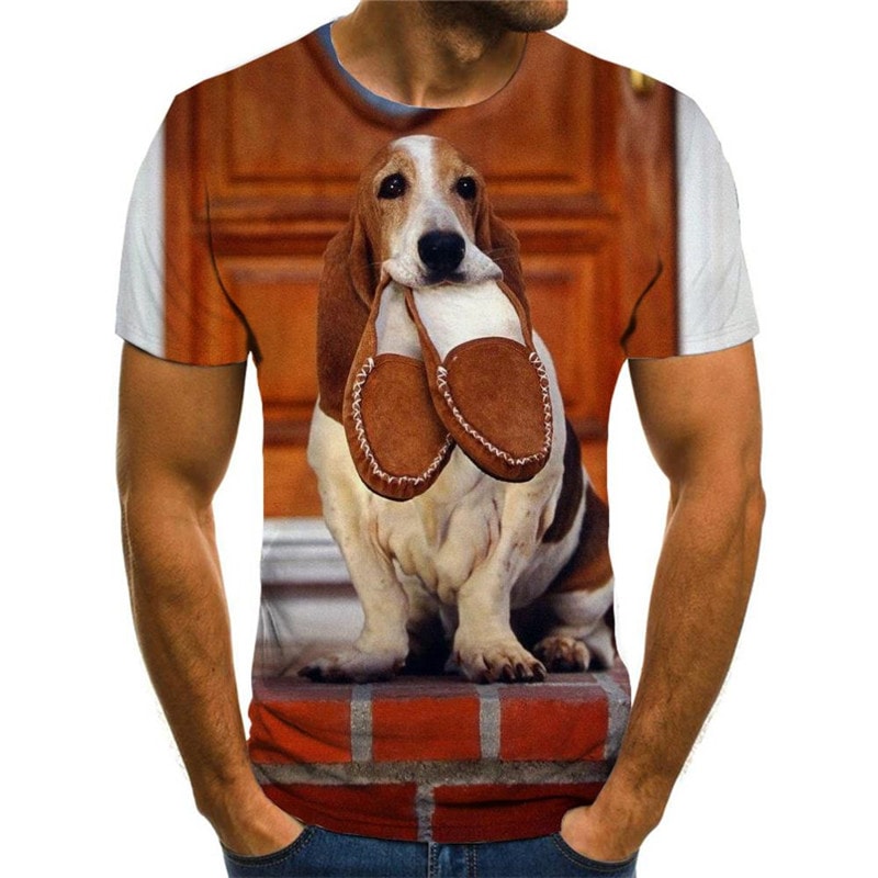 shirt dog top tee Puppy Cute animal big Smart dogs Casual men's art costume