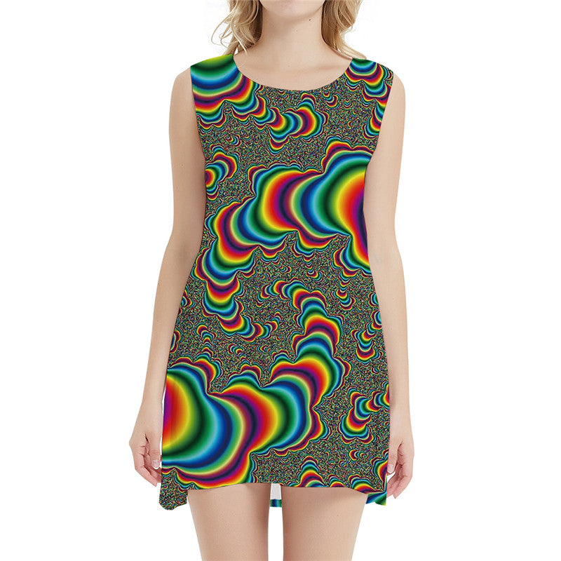 Psychedelic Dresses Women Dizziness 3d Print Colorful Sundress Vortex Halter Sleeveless Gothic Bodycon Dress Womens Clothing