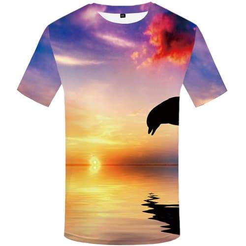 Dolphin T shirts Men Thing Tshirt Anime Nebula Shirt Print Colorful T-shirts Graphic Short Sleeve T shirts Men women Tops O-neck - KYKU