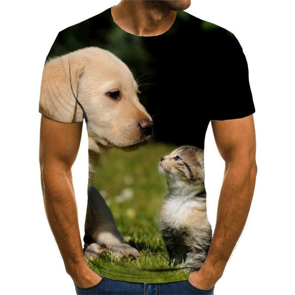 
animal tshirt Funny 3D t shirt docile pets Casual men art costume cat and dog
                
