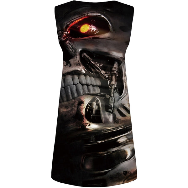 
Skull Dress Women Metal Sundress Mechanical Ladies Dresses Motorcycle Boho Gothic Short Womens Clothing Elegant
                