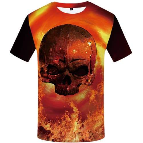 Skull T-shirt Men Flame T-shirts Graphic Space Tshirt Anime Psychedelic Tshirts Casual Gothic Shirt Print Short Sleeve summer - KYKU