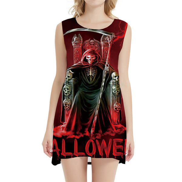 Grim Reaper Dress Women Skull Sexy Halloween Tank Metal Boho Gothic Vestido Sexy Womens Clothing Summer