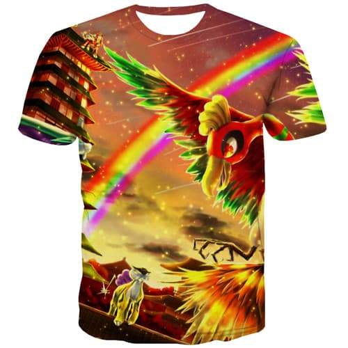 Eagle T-shirt Men Animal Shirt Print Flame Tshirts Casual Rainbow T-shirts Graphic Cartoon Tshirts Novelty Short Sleeve T shirts - KYKU