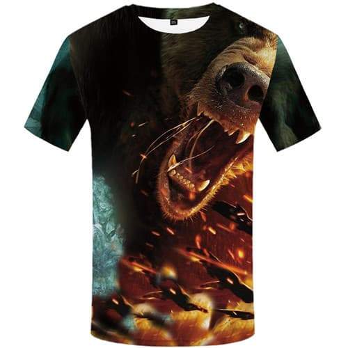 Bear T-shirt Men Russia Tshirt Anime Animal T shirts Funny War T-shirts 3d Flame T-shirts Graphic Short Sleeve Hip hop Men women - KYKU