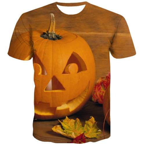 Pumpkin T shirts Men Halloween Tshirt Printed Terror Tshirt Anime Yellow Tshirts Casual Hip Hop Tshirts Novelty Short Sleeve - KYKU