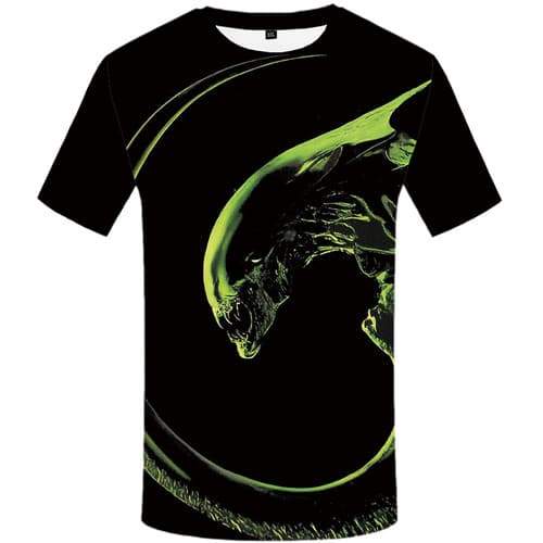 Alien T shirts Men Animal Tshirt Anime Black Tshirts Casual Gothic T-shirts Graphic Rock Tshirts Novelty Short Sleeve Full Print - KYKU