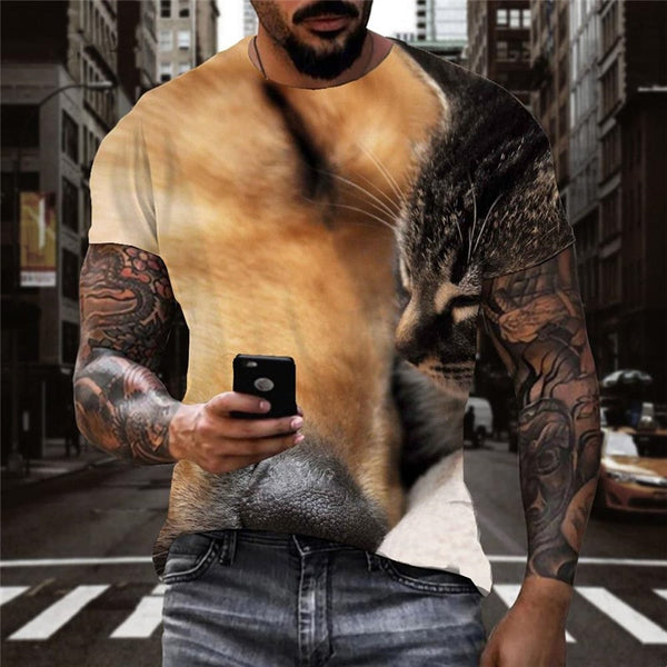 
t shirt animal t shirt 3D docile pets cat and dog art costume men Cool
                