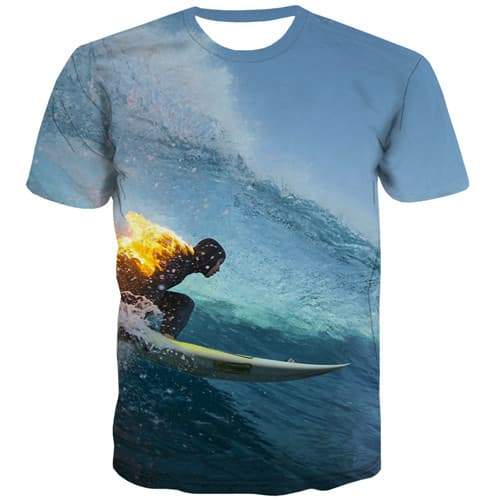 Wave T shirts Men Character Tshirt Anime Water Tshirts Cool Fire T-shirts Graphic Harajuku T shirts Funny Short Sleeve T shirts - KYKU