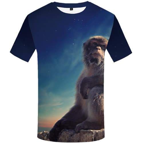 Monkey T shirts Men Galaxy Space T shirts Funny Animal T-shirts 3d Mountain Tshirts Casual Nebula Shirt Print Short Sleeve - KYKU