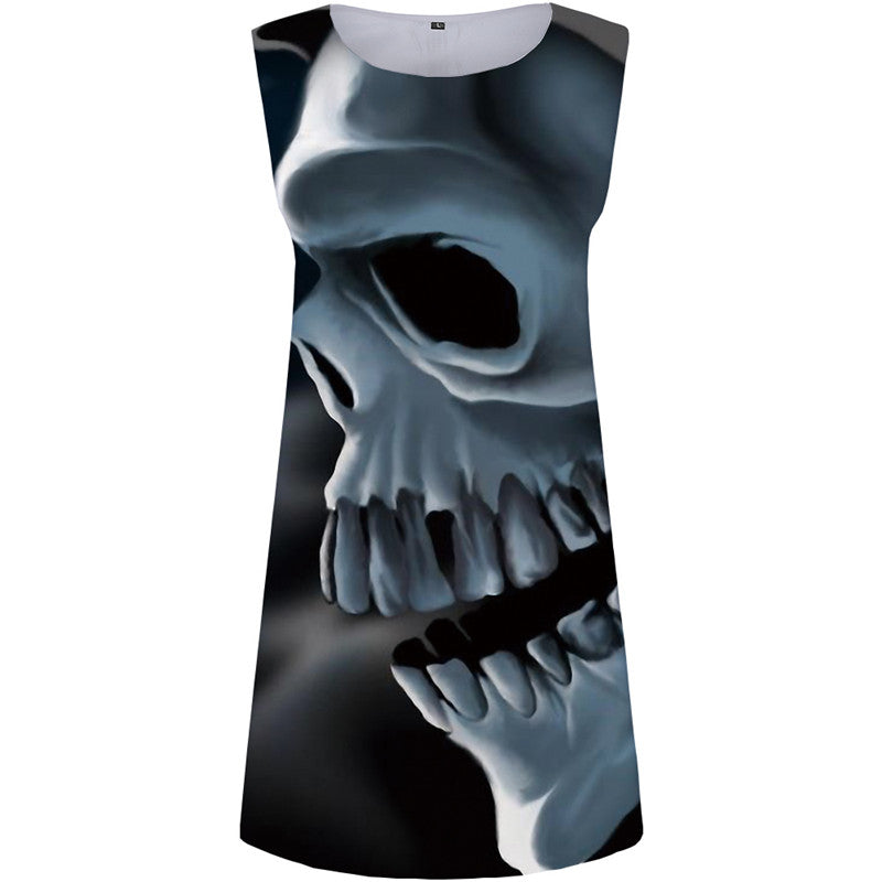 Skull Dress Women Skeleton Sundress Fantasy Korean Style Gothic 3d Print Abstract Beach Womens Clothing TasselSkull Skeleton Fantasy Gothic Abstract undefined