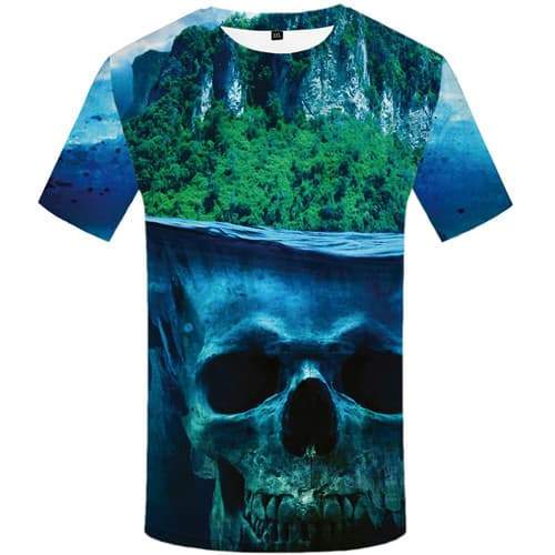 Skull T shirts Men Forest Tshirts Cool Mountain T shirts Funny Ocean Tshirts Novelty Harajuku Tshirt Anime Short Sleeve - KYKU