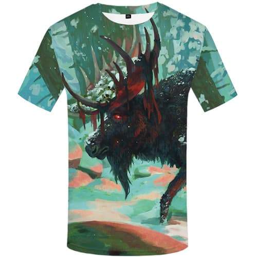 Deer T-shirt Men Blood Tshirt Printed Animal T-shirts 3d War Tshirts Cool Graffiti T shirts Funny Short Sleeve Hip hop Men S-5XL - KYKU