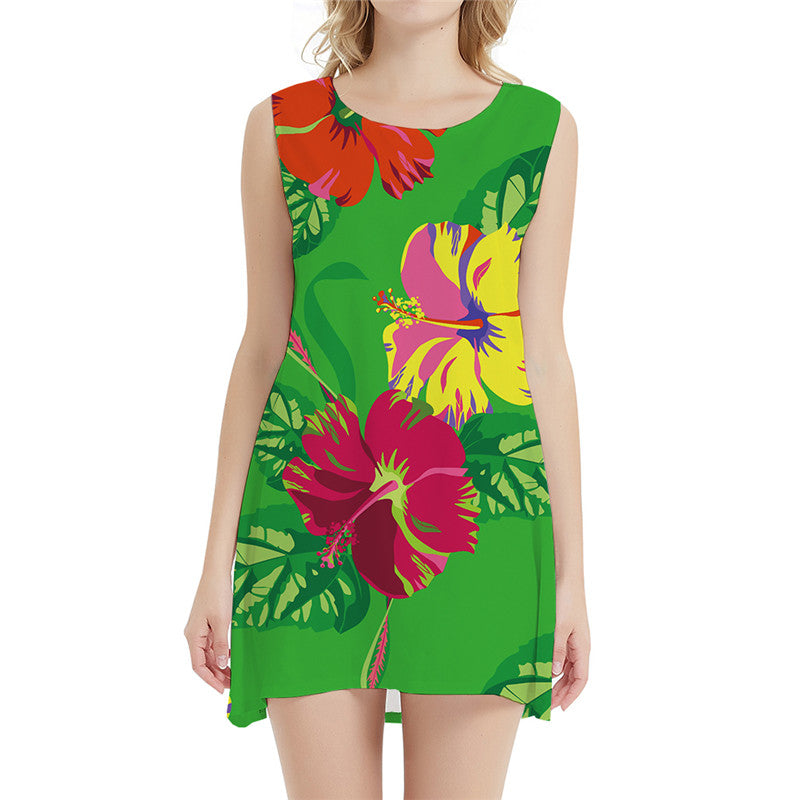 Flower Dress Women Art Ladies Dresses Graffiti Short Colorful Tank Abstract Office Womens Clothing Elegant