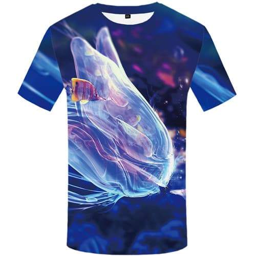 Fish T-shirt Men Animal Tshirts Cool Tracksuits Tshirts Casual Jellyfish Tshirt Printed Harajuku Tshirt Anime Short Sleeve - KYKU
