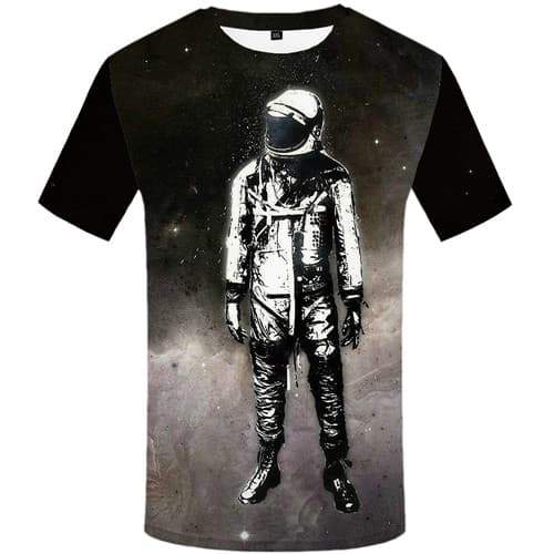 Astronaut T-shirt Men Space Galaxy Tshirt Anime Retro T shirts Funny Gothic Tshirts Casual Black And White Tshirt Printed - KYKU