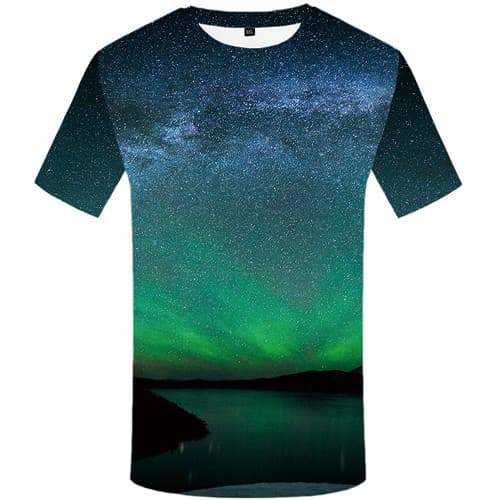 Northern Lights T shirts Men Space Galaxy Tshirts Novelty Mountain T-shirts Graphic Aurora Tshirts Cool Harajuku Shirt Print - KYKU