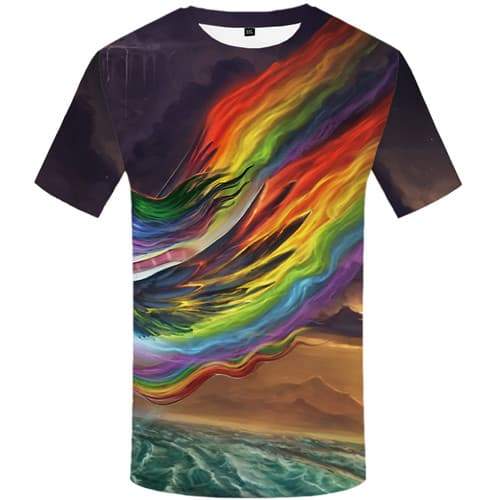 Rainbow T shirts Men Feather Tshirts Cool Colorful Shirt Print Cartoon T-shirts Graphic Galaxy Space Tshirts Novelty - KYKU