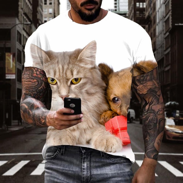 
animal t shirtHip hop tshirt 3D docile petsCool cat and dog art costume men
                